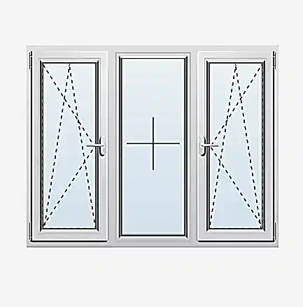 ОКНО ТРЕХСТВОРЧАТОЕ 2 ПОВОРОТНО-ОТКИДНЫЕ/ГЛУХОЕ
